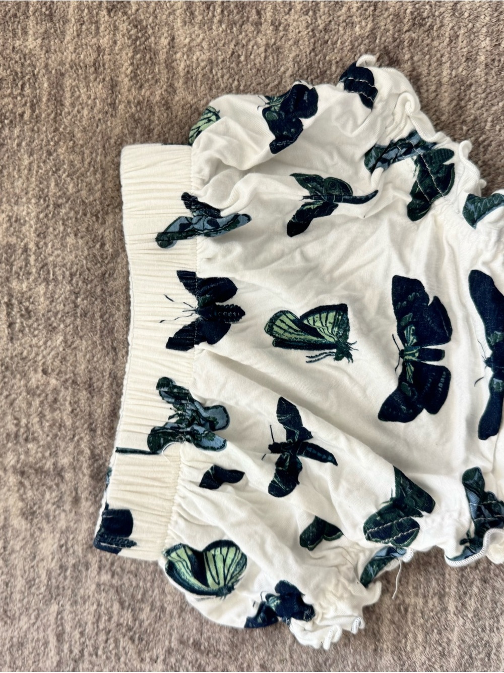 kate quinn White Shorts with Green and Navy Butterfly Print